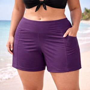 NWT Land’s End Women’s Plus 2X 20W-22W Biker Swim Shorts Purple Side Pockets NEW